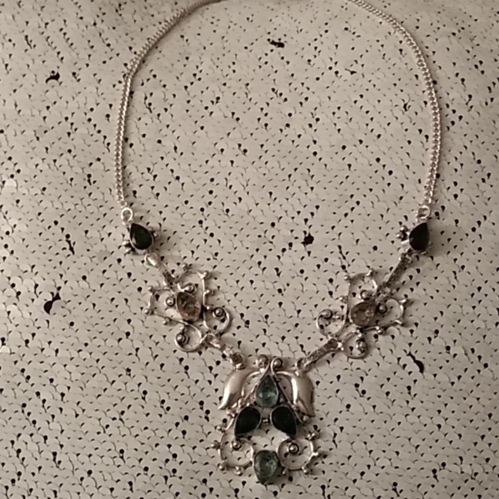 Sterling silver925 topaz emerald amethyst necklace
